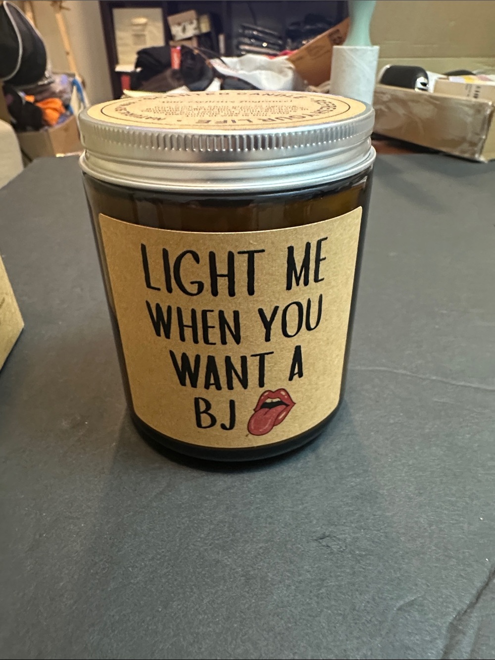 Novelty Scented Candle - Brown Glass Jar with Silver Lid